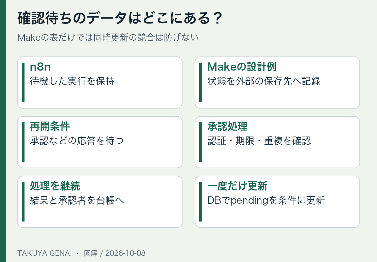 確認待ちのデータはどこにある?。Makeの表だけでは同時更新の競合は防げない