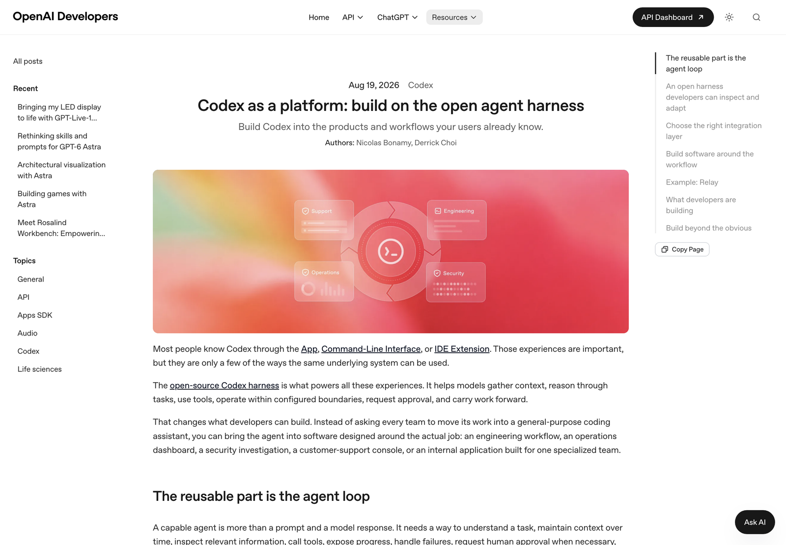 OpenAI 開発者ブログ「Codex as a platform」のページ