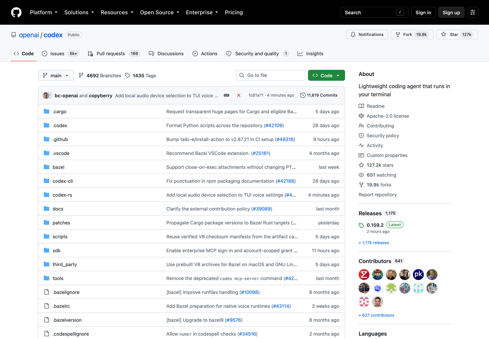 openai/codex リポジトリのトップページ